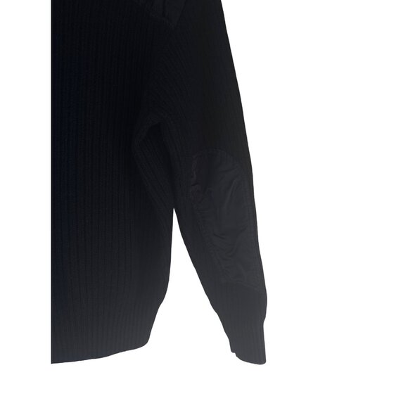 2/$30 Magaschoni Sweater M Black Wool & Nylon Ribbed Padded Shoulders & Elbows - Picture 5 of 13